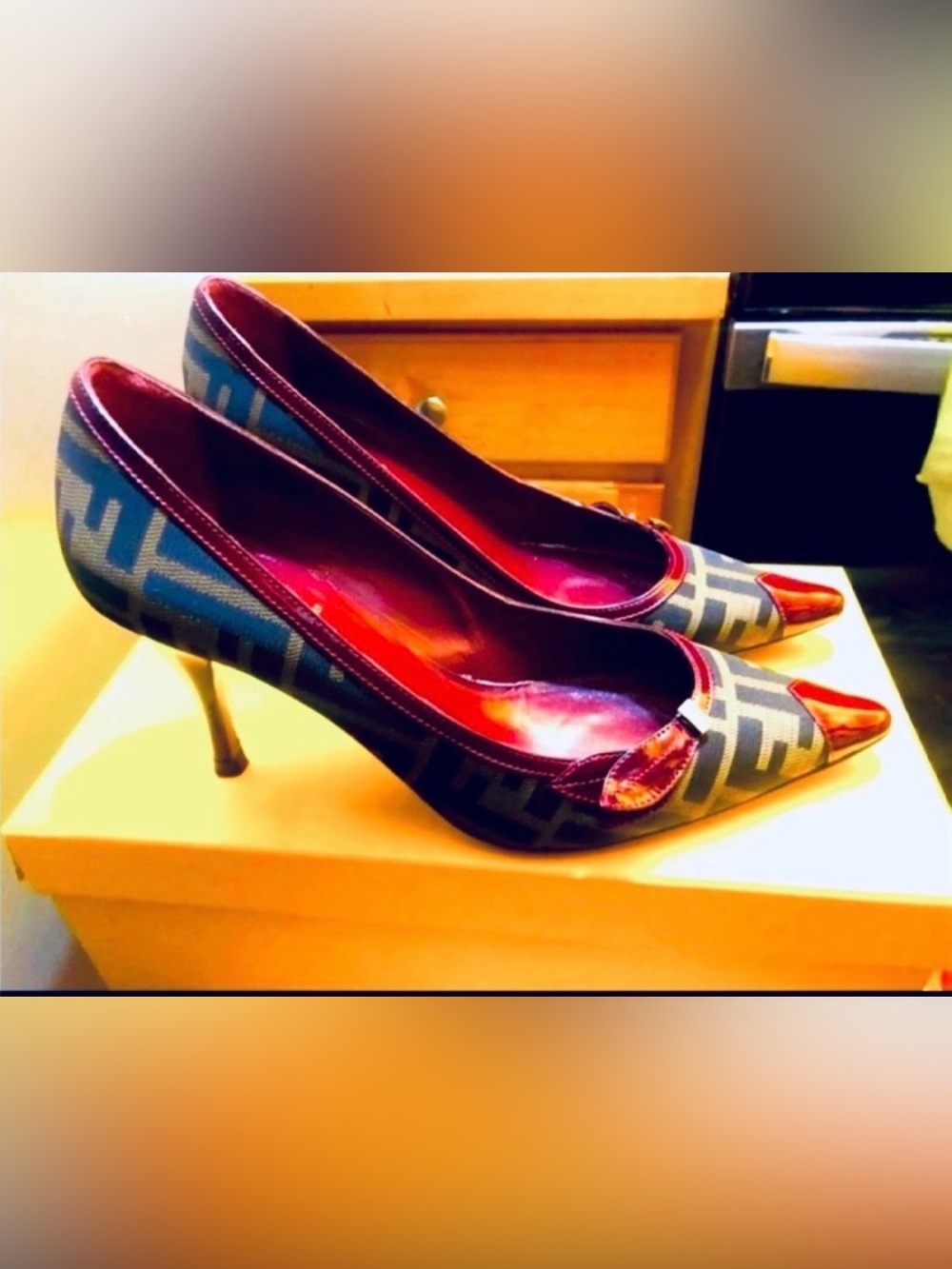 Authentic Fendi Pumps with Burgundy Trim and Red Toe size 8
